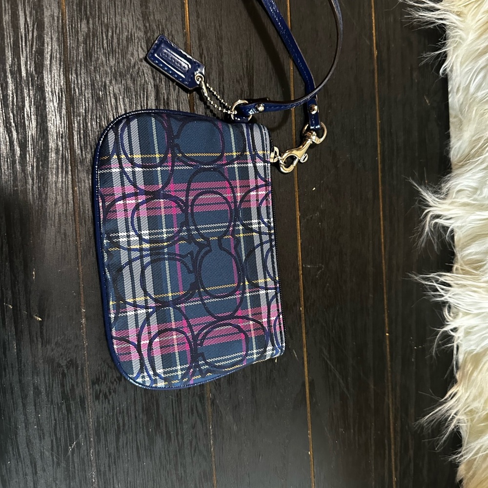 Coach Blue and Pink Plaid Wristlet